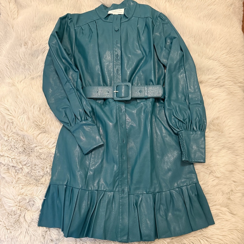 Anthropologie Green Long Sleeve Bishop Collar Dress